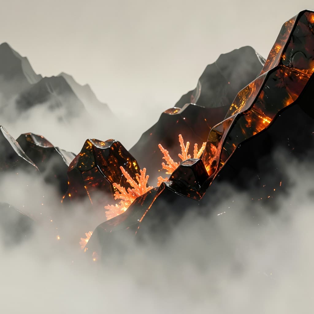 AI generated obsidian crystal monolithic structures under atmospheric lighting
